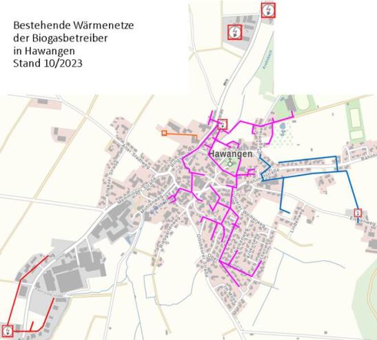 Bestehende Wärmenetze der Biogasbetreiber in Hawangen